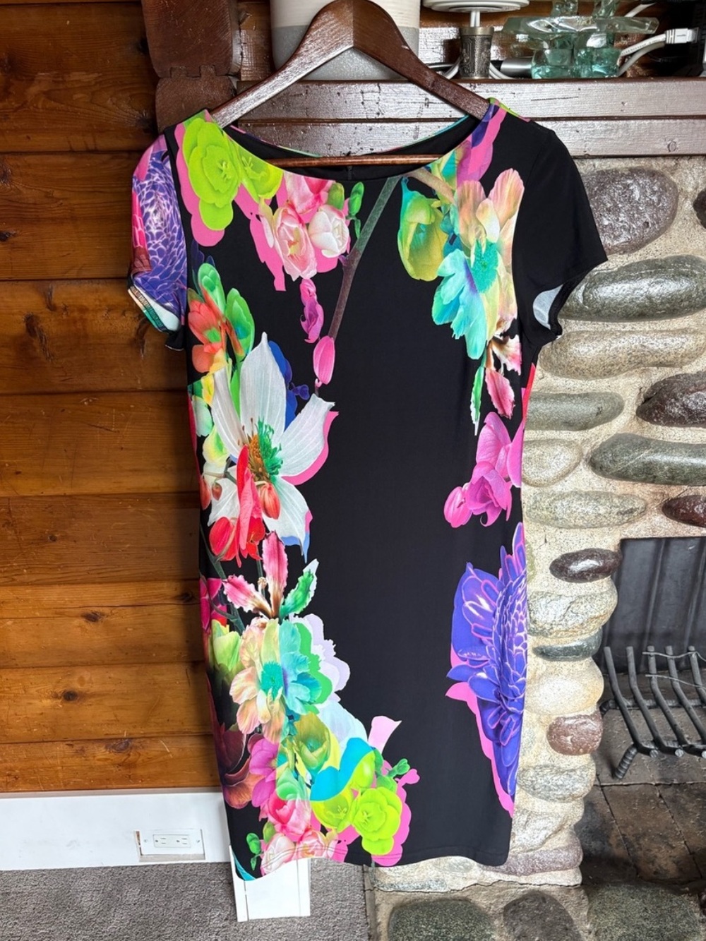Joseph Ribkoff Floral Dress Black Multicolor Size 12 Made in Canada